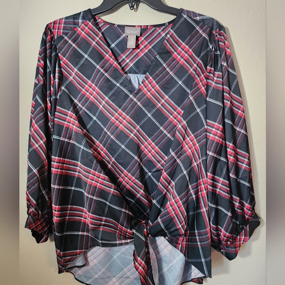 Chico's Women's Plaid Tie-Front Top